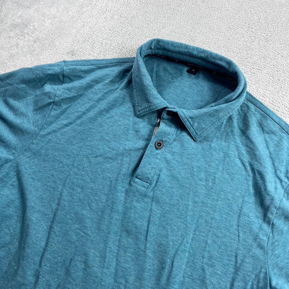 Public Rec Mens Go-To Polo‎ Shirt Teal Blue Heather Short Sleeve Small